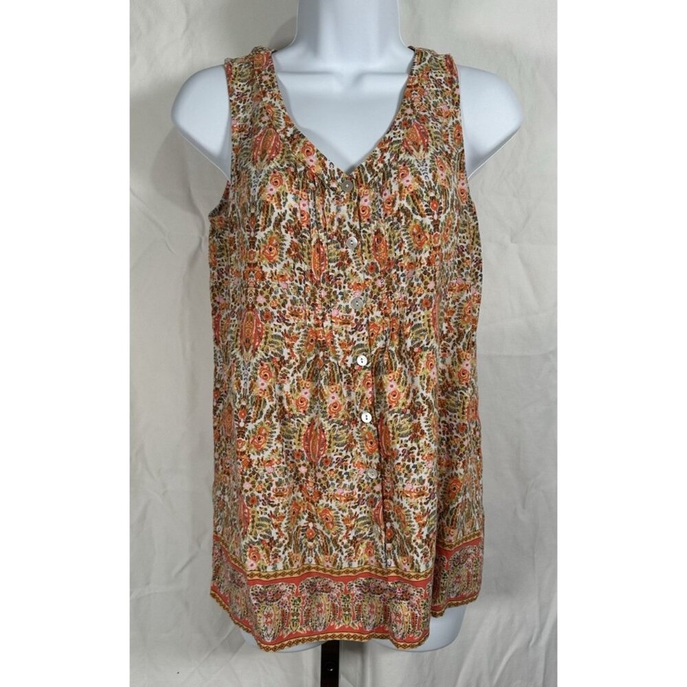 J Jill Women’s Sleeveless Orange Floral Blouse Size XS Summer Casual Top